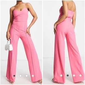 Vesper Size 12/US 8 Bengaline Wide Leg Jumpsuit Strapless Pink 119294195 NWT$108